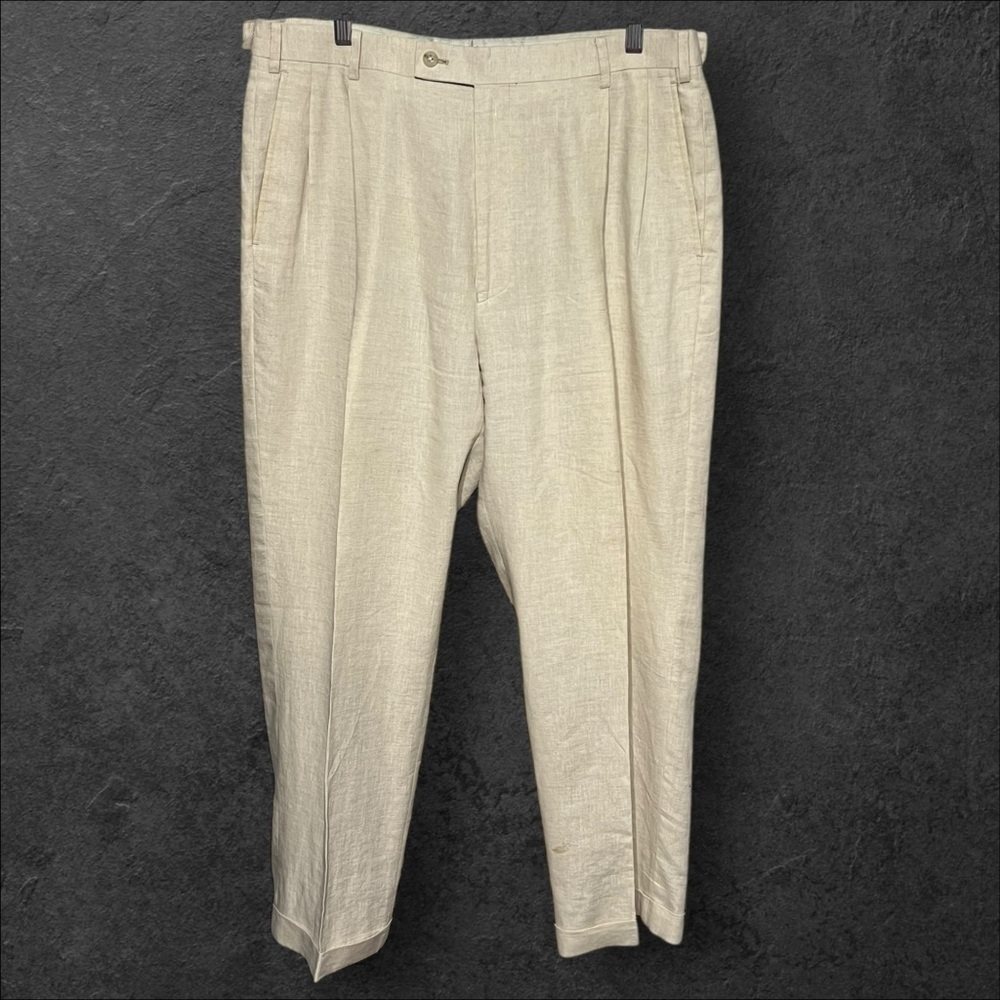 S Cohen Kent Suit Trousers Men's 38R Ivory 100% Linen Cuffed Dress Pants